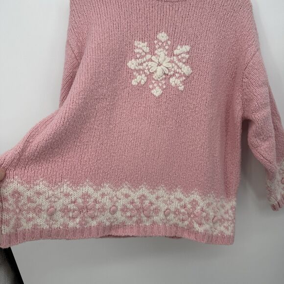 Dressbarn Pink Chunky Knit Snowflake Wool Blend Sweater Size 22/24 - Picture 3 of 9